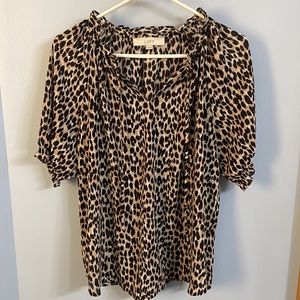 Loft Size M Leopard Print Short Sleeve Blouse